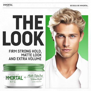 Immortal NYC Matte Styling Extreme Dry Look Pomade - 7 out of 9 Holding Ability Matte Finish - All Natural Water-Based Hair Wax for Men - No Residue All Hair Types