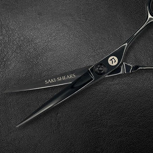 Saki Shears Black 5.5 Hair Cutting Scissors - Straight Handles - Dual Tangs - Zero Offset - Lightweight Hair Scissors for Professionals - Japanese 440C Steel (Black)