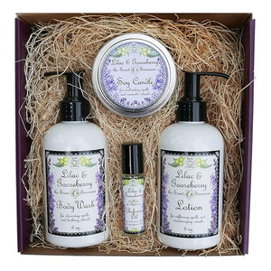 Lilac &amp Gooseberry Gift Set | Perfume Lotion Body Wash and Soy Candle | Full Size Items in Pretty Box with Bow and Card | Yennefer Scent of a Sorceress