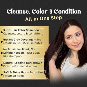Herbishh Dark Coffee Hair Color Shampoo - 3-In-1 Magic Dye for Gray Hair 500 Ml + Essential Flower Hair Oil - Organic Formula for Dry, Damaged Hair 60 ML