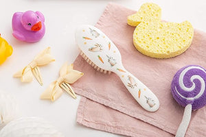 Rock &amp Ruddle Soft White Natural Boar Bristle Hairbrush for Babies and Young Children. Perfect for Fine Hair Detangling and Smoothing. Little Rabbits Design Small