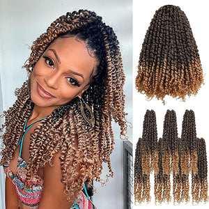 Pre-twisted Passion Twist Crochet Hair for Black Women 14 Inch 7 Packs Passion Twist HairPre-looped Crochet HairSynthetic Spring Kinky Twist Braiding Hair Extensions (14-7PT27)