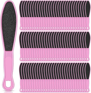 100 Pcs Pedicure Foot File Double Sided Callus Remover Sandpaper Foot Heel Rasp Tool for Dead Skin Foot Sander Foot Scraper Scrubber with Plastic Handle for Feet Spa (Pink)