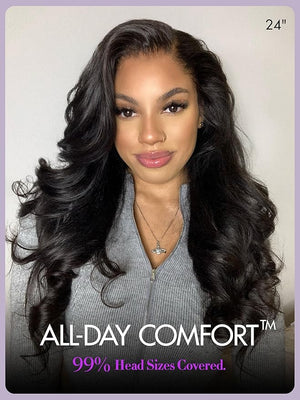 LUVME HAIR All-Day Comfort Real Glueless 7x6 HD Lace Wig 200% Density Hair PartingMax Lace Wigs Loose Body Wave Lace Front Wigs Human Hair Pre Cut Plucked Lace Frontal16 Inches Natural Black Color