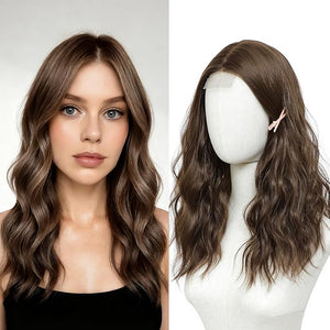 Wig 18 Inch Medium Length Wigs for Women Middle Part Synthetic Hair Wavy Wig with Upgraded Strands,Natural Hair Wigs for Daily Party/Halloween Use 18Inch,Honey Brown