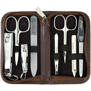 3 Swords Germany - brand quality 8 piece manicure pedicure grooming kit set for professional finger &amp toe nail care genuine leather case in gift box Made in Germany