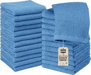 Utopia Towels 24 Pack Cotton Washcloths Set, 100% Ring Spun Cotton, Premium Quality Flannel Face Cloths, Highly Absorbent and Soft Feel Fingertip Towels, Electric Blue