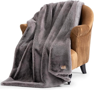 UGG Euphoria Plush Faux Fur Throw Blanket, Oversized Soft Throw for Bed or Couch, Luxury Bedroom Decor, Holiday Blankets, Machine Washable, 50-inch x 70-inch, Charcoal Grey