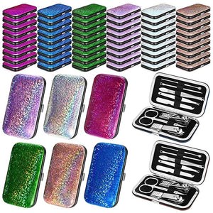 60 Pack Manicure Set Bulk Gifts Stainless Steel Nail Clipper Set with Case 8 in 1 Personal Pedicure Kit for Women Men Gifts for Christmas(Mix ColorLaser)