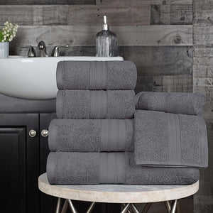 Superior 700 GSM Long Staple 100% Combed Cotton Durable Plush and Absorbent 6-Piece Single Ply Towel Set - Grey