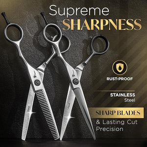 Fagaci Hair Cutting Scissors Set 6 Razor-Sharp Professional Hair Scissors with Precise Cut and No Snag Thinning Shears for Haircutting Lasting Sharpness and Durable Steel Haircut Barber Shears