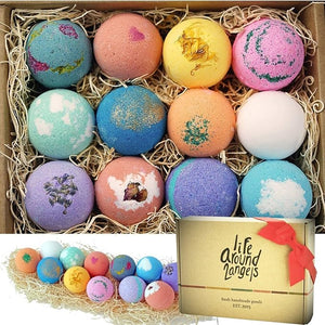 LifeAround2Angels Bath Bombs Gift Set 12 USA made Fizzies Shea &amp Coco Butter Dry Skin Moisturize Perfect for Bubble Spa Bath. Handmade Birthday Mothers day Gifts idea For Her/Him wife girlfrie