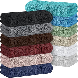 White Classic Luxury Cotton Washcloths 13x13 Inch - 650 GSM Turkish Cotton | Hotel Spa Bathroom Face Towel | 12 Pack Multicolor