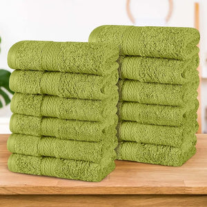 Superior Atlas Cotton Luxury Face Towels Washcloth Set Heavyweight Bathroom Accessories Kitchen Basics Spa Salon Hotel Resort Thick Ultra-Plush Highly-Absorbent Face Towel Green Essence