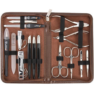3 Swords Germany - brand quality 16 piece manicure pedicure grooming kit set for professional finger &amp toe nail care scissors clipper synthetic leather case Made in Germany