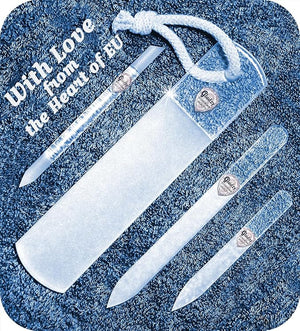 Genuine Czech Glass Nail File Set by GLADZY - Callus Remover Foot Rasp Cuticle Pusher Manicure Stick Double Sided Etched Different Grit Surface Professional Nail Care Tool Kit Made in EU