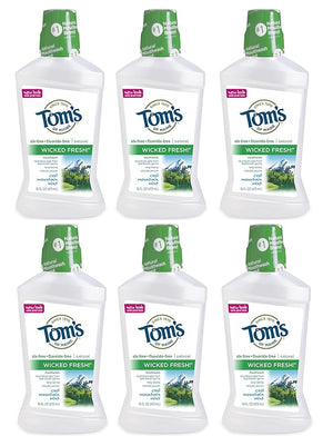 Tom's of Maine Long Lasting Wicked Fresh Cool Mountain Mint Mouth Wash 16 Ounce Bottles Pack of 6