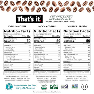 That¡¯s it. Organic Energy Coffee Mini Bars - (6 each of Vanilla, Mocha, Double Espresso) Grab and Go, No Added Sugars, Non-GMO, Caffeine Power Snack, Kosher, Allergy Friendly (Variety - 18 Count)