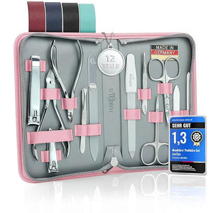 Manicure Set Women and Men ? 12-Piece Professional Grooming Kit with Premium Tools Genuine Leather Case and Exclusive Glass Nail File for Hand &amp Foot Care German Quality