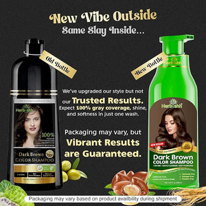 Herbishh Hair Color Shampoo - Magic Dye for Gray Hair Lasting Color in Minutes - 500 Ml 3-In-1 Ammonia-Free (Dark Brown)
