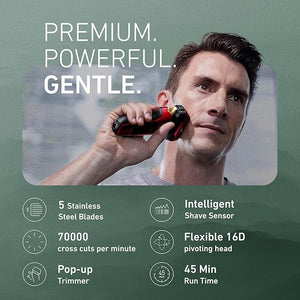 Panasonic ARC5 Electric Razor for Men with Pop-up Trimmer Wet Dry 5-Blade Electric Shaver with Intelligent Shave Sensor and 16D Flexible Pivoting Head - ES-ALV6HR (Red)