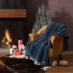 UGG Euphoria Plush Faux Fur Throw Blanket, Soft Warm Throw Blankets for Couch or Bed, Luxury Bedroom Decor, Giftable Holiday Blankets, Machine Washable, 50-inch x 70-inch, Indigo Blue
