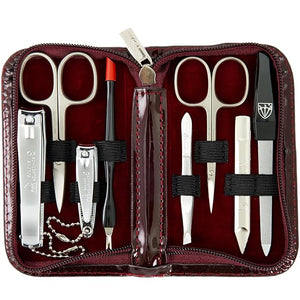 3 Swords Germany ? Brand Quality 8 Piece Manicure Pedicure Grooming kit Set for Professional Nail Care with Synthetic Leather case Burgundy - Made in Germany
