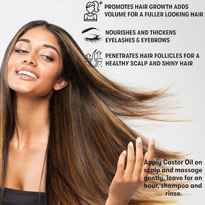 Premium Organic Castor Oil Cold Pressed Unrefined For Skin Scalp Hair Growth Eyelashes &amp Eyebrows Therapeutic &amp Detox. Hexane &amp Chemicals Free 16Oz