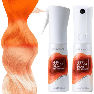 Just Color Hair Dye Spray | Semi-Permanent | 10-Minute Process | Custom Color Options | Clementine Orange | Leave in Conditioner | Ammonia &amp PPD Free | Lasts 8-12 Washes | Pack of 2