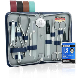 Manicure Set Women and Men ? 12-Piece Professional Grooming Kit with Premium Tools Genuine Leather Case and exclusive Glass Nail File for Hand &amp Foot Care German Quality