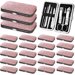 Lasnten 24 Set Christmas Manicure Set Bulk Nail Clippers Grooming Nail Kit Stainless Steel Professional Pedicure Kit Pedicure Tools with Travel Case Gifts for Xmas Men Women(8 in 1Shiny Pink)