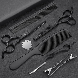 JASON Hair Cutting Scissors Set - Professional 10 PCS Haircut Scissors kit Thinning Blender Scissors Straight Shears with 30 Teeth for Men Women Home Salon Barber (6.5 Black) Christmas Gift