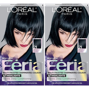 L'Oreal Paris Feria Multi-Faceted Shimmering Permanent Hair Color 21 Starry Night Hair Dye Kit Pack of 2
