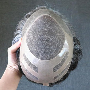 Toupee for Men Durable Mens Wigs Human Hair Replacement System Fine Mono Hairpieces Scalloped Front #1B50