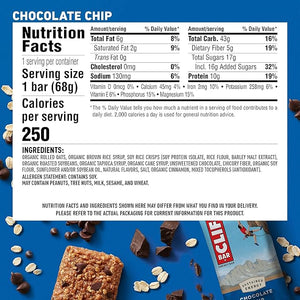 CLIF BAR - Chocolate Chip - Made with Organic Oats - 10g Protein - Non-GMO - Plant Based - Energy Bars - 2.4 oz. (18 Pack)