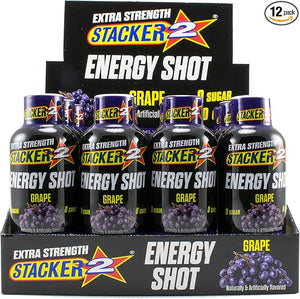 Stacker 2 Extreme Energy Shot Extra Strength, Grape, 2 Fluid Ounce (Pack of 12)