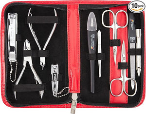 3 Swords Germany - brand quality 10 piece manicure pedicure grooming kit set for professional finger &amp toe nail care scissors clipper fashion leather case in gift box Made by 3 Swords (03614) Red