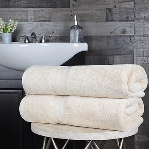 Superior Long Staple 100% Combed Cotton 700GSM 2-Piece Solid Bath Sheet Set for Bathroom Shower Kitchen-Super Soft Plush Highly Absorbent Assorted 2-Piece Bath Seets Almond