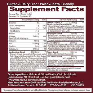 BodyHealth Reds Enhanced with PerfectAmino - Daily Superfood Smoothie Powder with Antioxidants Adaptogens Phytonutrients Fruit Prebiotics Probiotics Fiber and Protein - 40 Servings