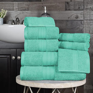 Superior Long Staple 100% Combed Cotton 700GSM 8-Piece Solid Towel Set for Bathroom Shower Kitchen-Super Soft Plush AssortedTowels 4 Face/Washcloths 2 Hand Towels 2 Bath Towels Rivulet