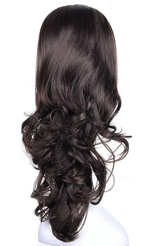 Onedor 23 Curly Hair Women Ladies 3/4 Half Wig Premium Japanese Synthetic fibers Wigs with Secured Mesh Head Cap (R6)