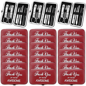 Therwen 24 Sets Christmas Manicure Set Stainless Steel Nail Clippers 8 in 1grooming Nail Kit Employee Appreciation Gift Professional Pedicure Tool for Men Women Coworker Personal Care(Race Red)