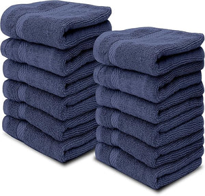White Classic Luxury Cotton Washcloths 13x13 Inch - 650 GSM Turkish Cotton | Hotel Spa Bathroom Face Towel | 12 Pack Navy Blue