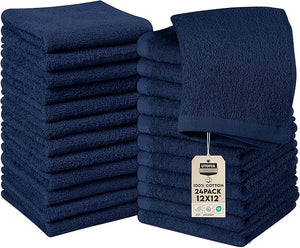 Utopia Towels 24 Pack Cotton Washcloths Set - 100% Ring Spun Cotton, Premium Quality Flannel Face Cloths, Highly Absorbent and Soft Feel Fingertip Towels (Navy)