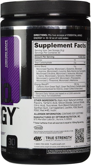 Optimum Nutrition Essential Amino Energy Concord Grape - 30 Servings 9.5 oz