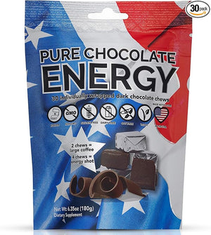 Pure Chocolate Energy Chews - with Caffeine - Dark Chocolate (30 Count)