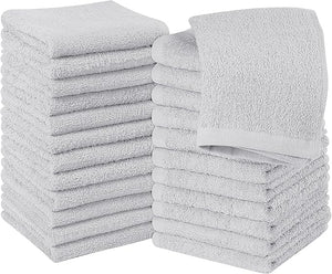 Utopia Towels 24 Pack Cotton Washcloths Set 100% Ring Spun Cotton Premium Quality Flannel Face Cloths Highly Absorbent and Soft Feel Fingertip Towels Silver