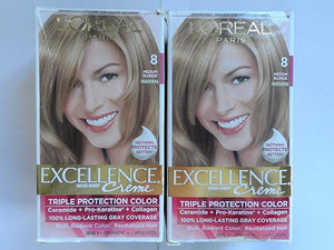 L'Oreal Paris Excellence Creme Permanent Hair Color 8 Medium Blonde 1 kit (Pack of 2)