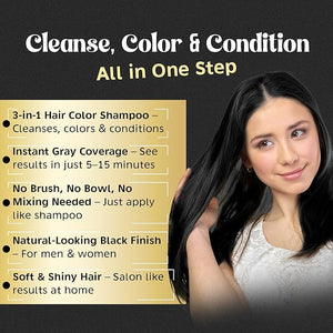 Herbishh Black Hair Color Shampoo - 3-In-1 Magic Dye for Gray Hair 500 Ml + Argan Oil for Dull, Dry Damaged Hair 30ML