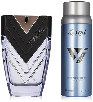 Sapil Perfumes ¡°Iconic¡± for Men Giftset ? Long lasting Enticing scent for everyday from Dubai ? Aromatic Woody scent ? EDP 3.4 Oz (100ml) + Deo 5.1 oz (150ml)